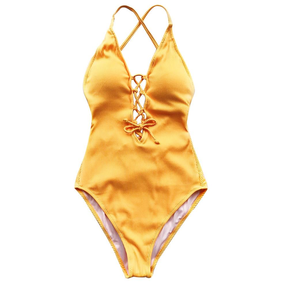Bañador unicolor con lazado frontal - Image 8