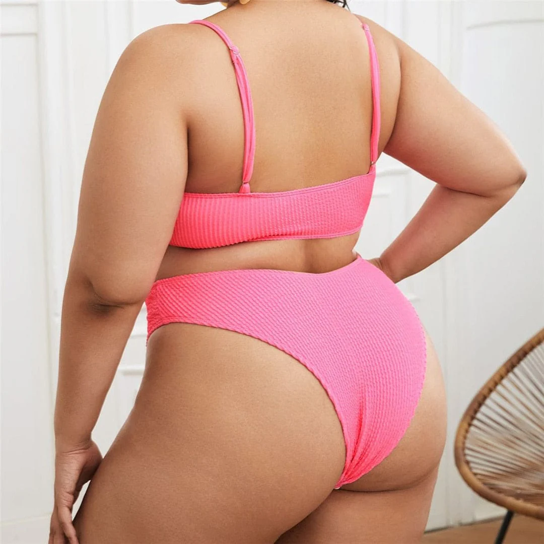 Biquini rosa plus size con efecto arrugado - Image 3