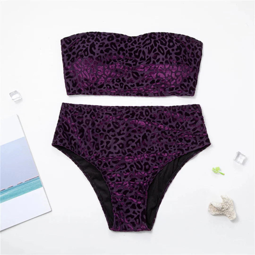 Biquini plus size sin hombros con estampado de leopardo - Image 3