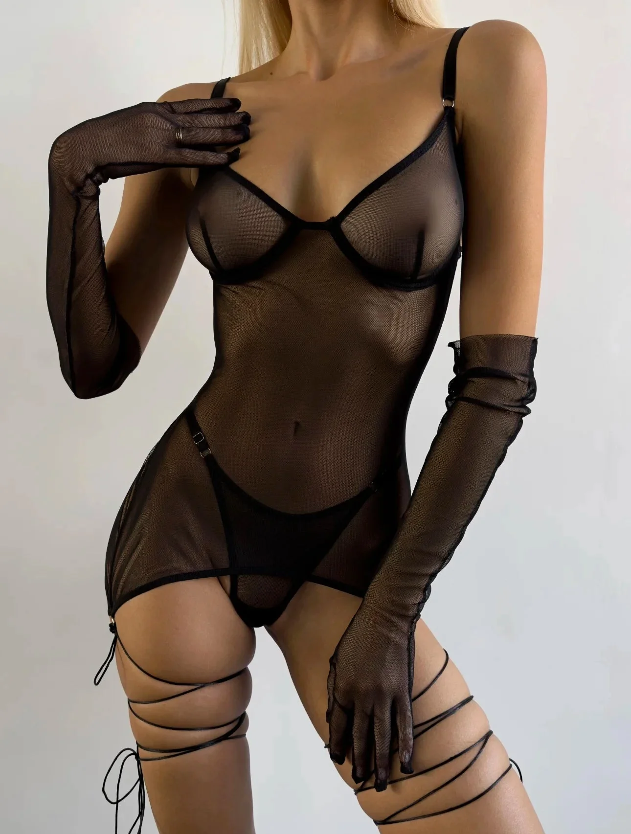 Vestido transparente con braguita y guantes - Image 6